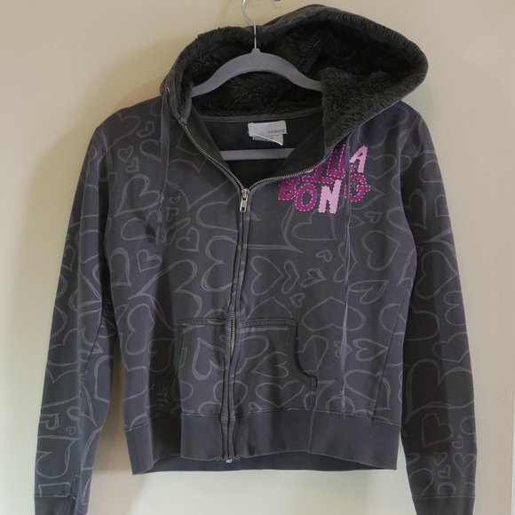 Women's Size M Billabong Y2K Gray Zipped Jacket w/ Fuzzy Hood - Picture 3 of 8